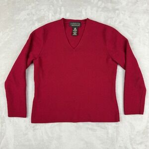 Croft & Barrow Sweater Women M Red V-Neck Italian Merino Wool Long Sleeve EUC